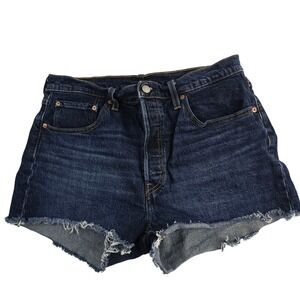 Levi's 501 High Rise Denim Jean Shorts Raw Hem Dark Wash‎ Womens